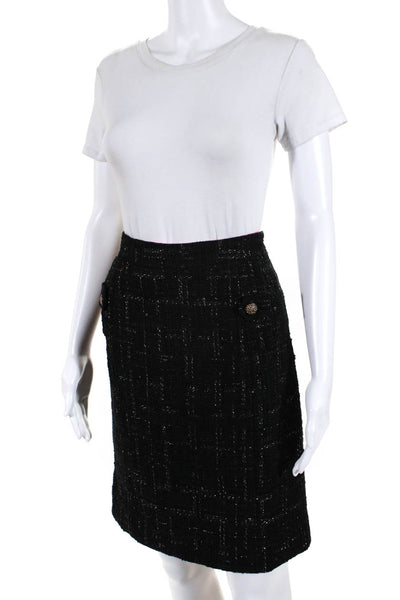 Milly Women's Lined Tweed Back Slit Pencil Skirt Black Size 10