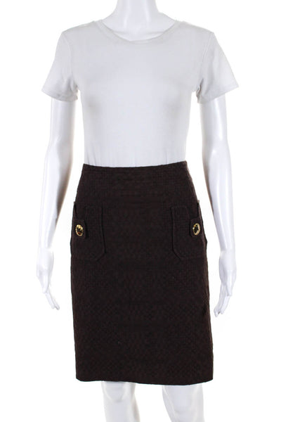 Milly Women's Lined Textured Back Slit Pencil Skirt Brown Size 10