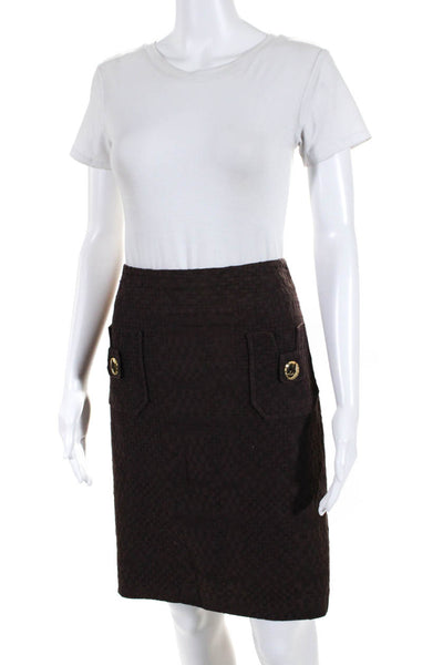 Milly Women's Lined Textured Back Slit Pencil Skirt Brown Size 10