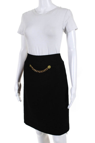 Skirtin Around Womens Chain Link Waist Pencil Skirt Black Wool Size 4