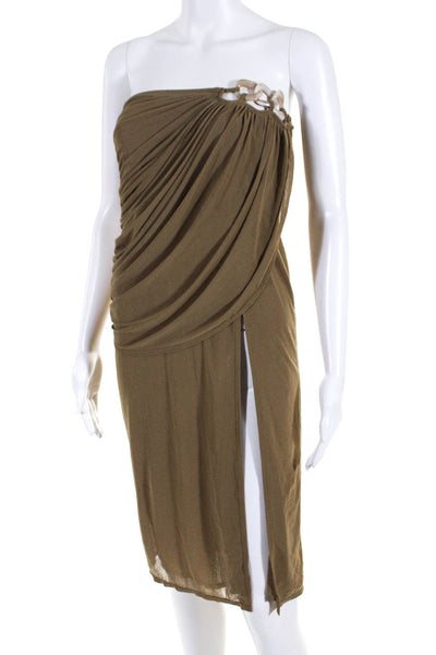 L'Academie Womens Strapless Ruched Body Con Dress Brown Size Small