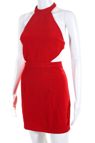 NBD X The Naven Twins Womens Halter Neck Open Back Dress Red Size Small