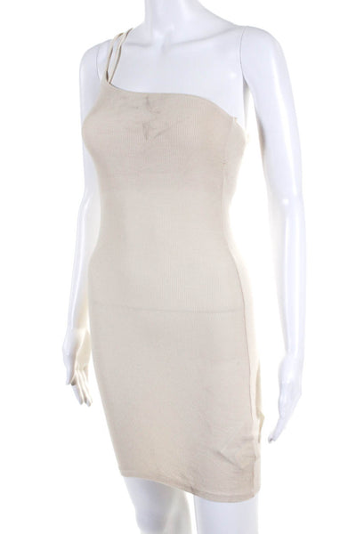 Enza Costa Womens One Shoulder Body Con Dress Beige Size Extra Small