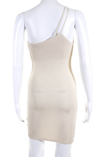 Enza Costa Womens One Shoulder Body Con Dress Beige Size Extra Small