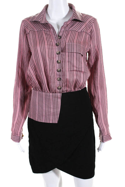 House of Harlow 1960 Womens Striped Faux Wrap Dress Pink Black Size Small