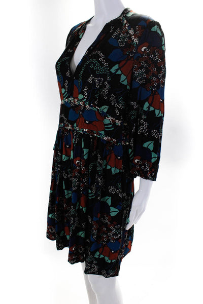 Ba&Sh Womens Chiffon Floral Print V-Neck Mini Tunic Dress Multicolor Size 8