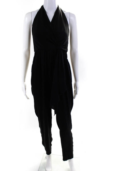 Milly Womens Silk Chiffon Knotted Bodice Halter Straight Jumpsuit Black Size 6