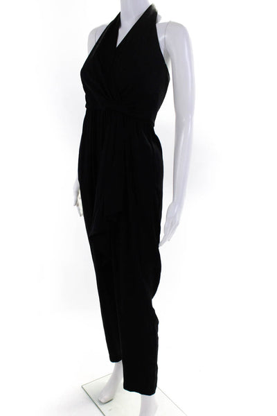 Milly Womens Silk Chiffon Knotted Bodice Halter Straight Jumpsuit Black Size 6
