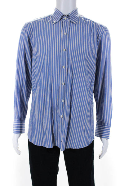 Domenico Vacca Mens Stripe Print Long Sleeve Collar Buttoned Top Blue Size EUR42