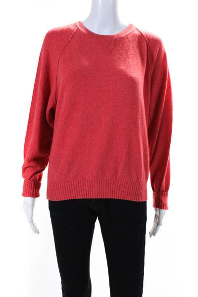 Reiss Womens Wool Ribbed Hem Textured Long Sleeve Round Neck Sweater Pink Size M