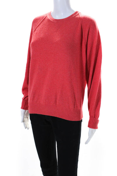 Reiss Womens Wool Ribbed Hem Textured Long Sleeve Round Neck Sweater Pink Size M