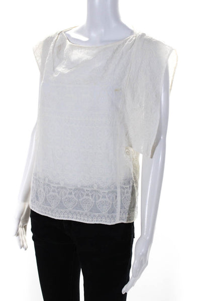 Love Shack Fancy Womens Cotton Embroider Texture Short Sleeve Top White Size 0