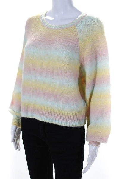 BB Dakota Womens Striped Textured Long Sleeve Round Neck Sweater Yellow Size S