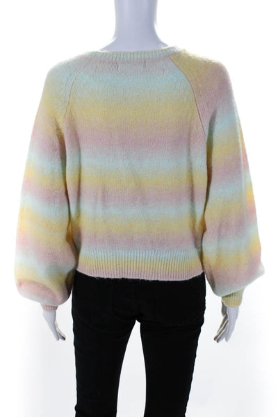 BB Dakota Womens Striped Textured Long Sleeve Round Neck Sweater Yellow Size S