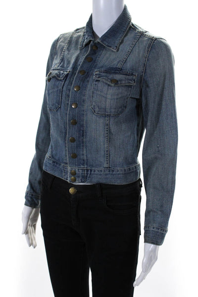 Current/Elliott Womens Snap Button Collared Long Sleeve Denim Jacket Blue Size 1