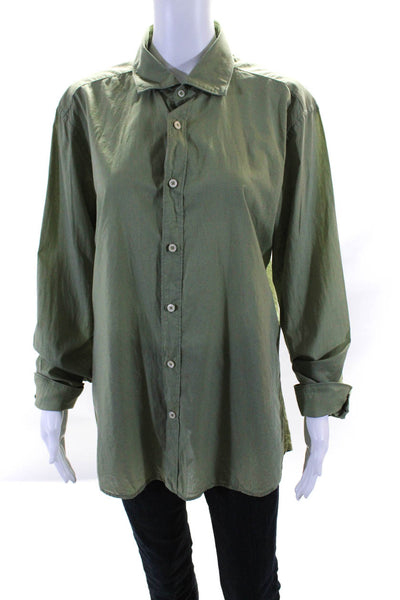 Tintoria Mattei Womens Long Sleeved Collared Button Down Shirts Green Size 41/42