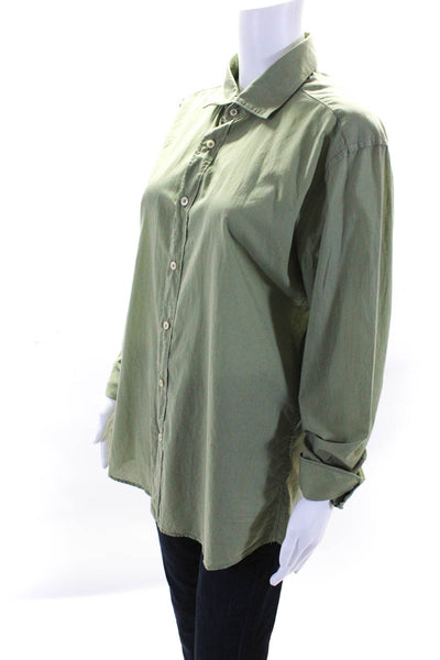 Tintoria Mattei Womens Long Sleeved Collared Button Down Shirts Green Size 41/42