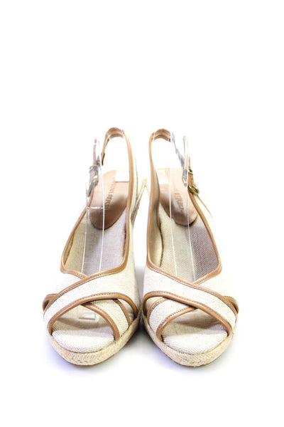 Banana Republic Womens Striped Espadrille Slingbacks Wedge Heels Beige Size 8