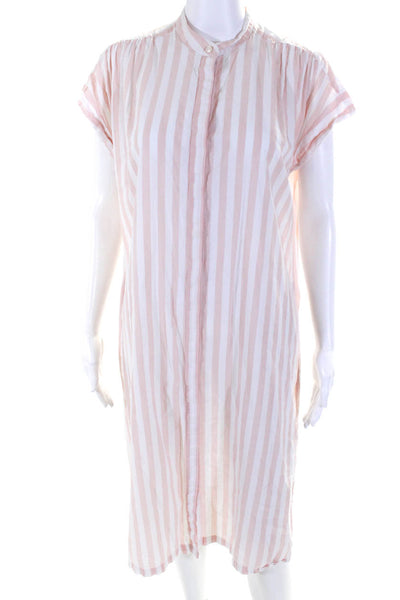 Birds of Paradis Womens Cotton Striped Collared Buttoned Shift Dress Pink Size M