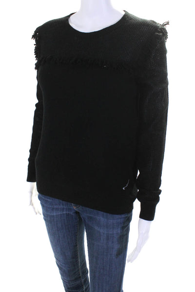 Rebecca Taylor Womens Fringed Knit Long Sleeved Pullover Sweater Black Size XS