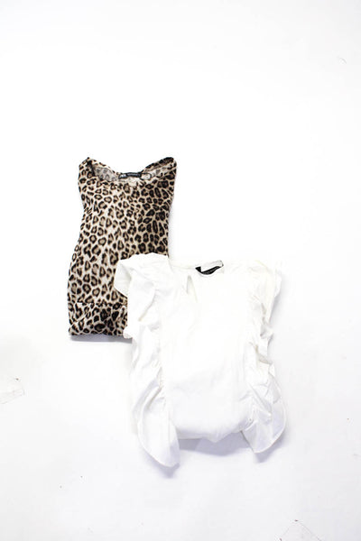 Zara Women's Long Sleeve Ruffle Trim Blouse White Size XS S, Lot 2