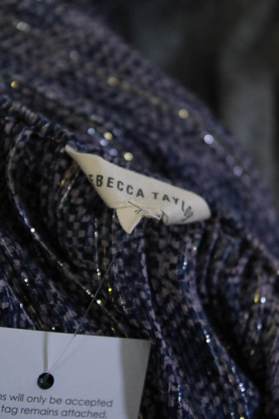 Rebecca Taylor Women's Long Sleeve Ruffle Trim Sheer Blouse Purple Size 2