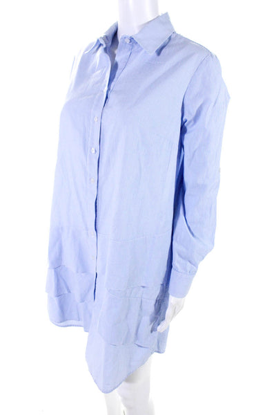 Finley Women's Striped Long Sleeve Button Down Ruffle Shirt Dress Blue Size S