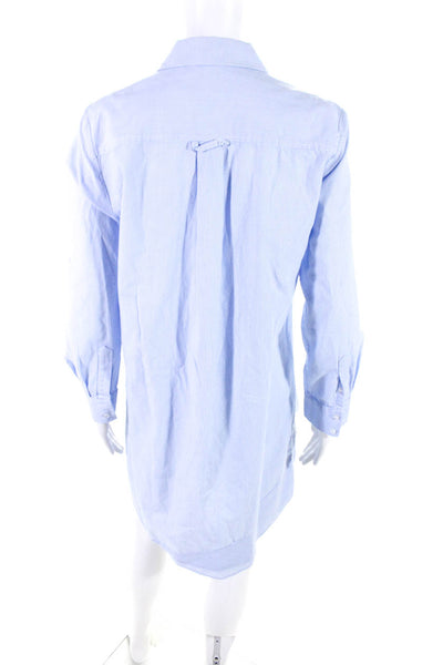 Finley Women's Striped Long Sleeve Button Down Ruffle Shirt Dress Blue Size S