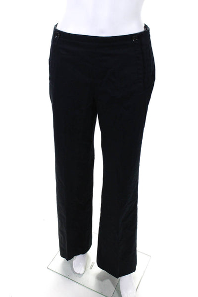 Rena Lange Womens Cotton Mid-Rise Flared Hem Trousers Pants Navy Blue Size 6