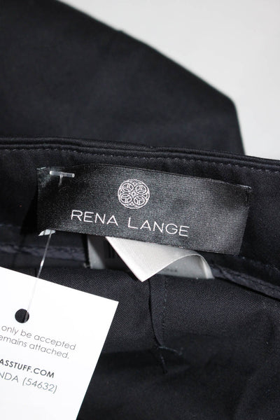 Rena Lange Womens Cotton Mid-Rise Flared Hem Trousers Pants Navy Blue Size 6