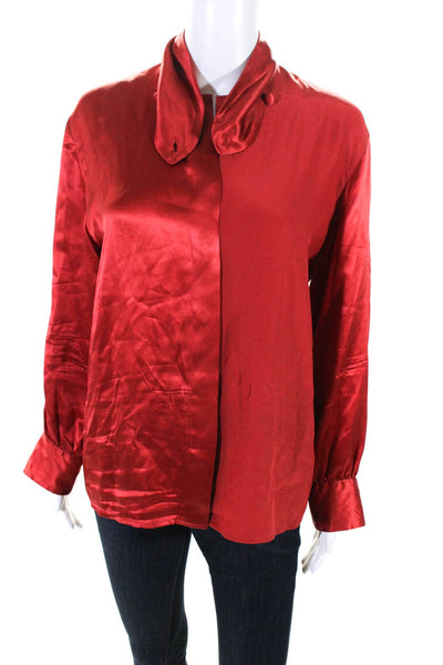 Akris Womens Silk Satin Long Sleeve Hidden Placket Button Up Blouse Red Size 6