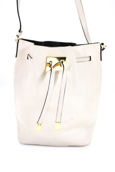 Michael Kors Womens Drawstring Leather Shoulder Bag Crossbody Handbag Beige