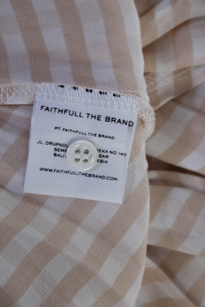 Faithfull The Brand Womens Plunge Neck Gingham Midi Shirt Dress Beige Size 2