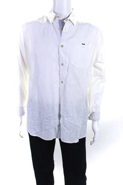 Ted Baker London Men's Cotton Linen Blend Solid Button Down Shirt White Size 5