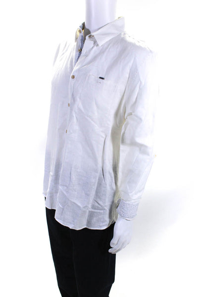 Ted Baker London Men's Cotton Linen Blend Solid Button Down Shirt White Size 5