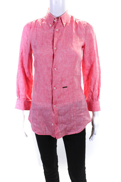 Dsquared2 Women's Long Sleeve Button Down Linen Collar Blouse Pink Size IT.40