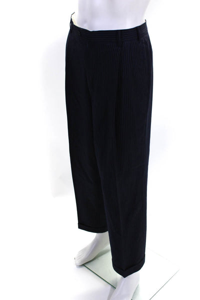 Zanella Mens Wool Pinstripe Print Two Button Blazer Trousers Suit Blue Size 44R