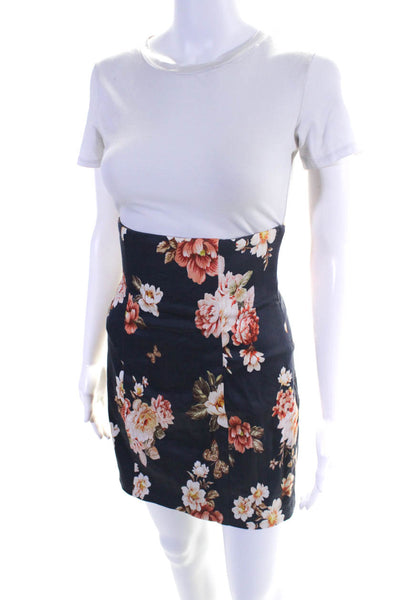 Majorelle Womens Cotton Floral Back Zipped Darted High Waist Skirt Black Size S