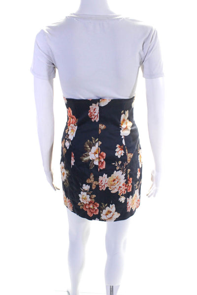 Majorelle Womens Cotton Floral Back Zipped Darted High Waist Skirt Black Size S