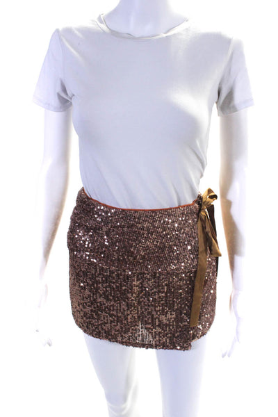 Tularosa Womens Embroidered Sequined Textured Layer Wrapped Skort Bronze Size S
