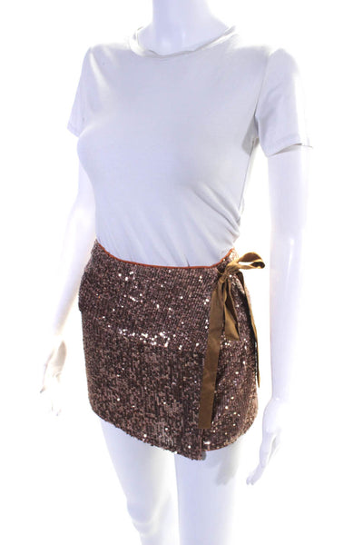 Tularosa Womens Embroidered Sequined Textured Layer Wrapped Skort Bronze Size S