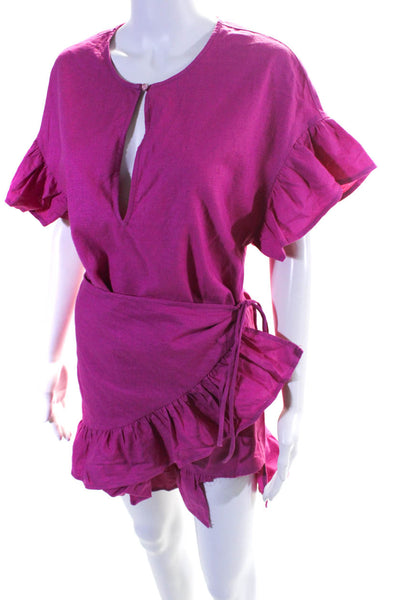 Tularosa Womens Keygole Ruffled Wrapped Tied Hem Short Sleeve Dress Pink Size S
