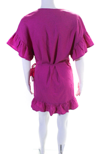 Tularosa Womens Keygole Ruffled Wrapped Tied Hem Short Sleeve Dress Pink Size S