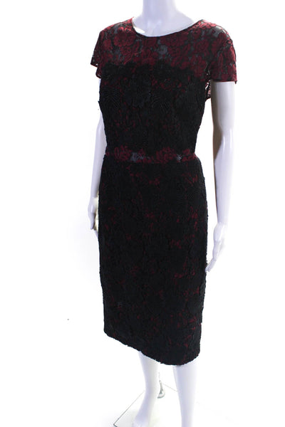 ML Monique Lhuillier Womens Scoop Neck Lace Overlay Dress Red Black Size 14