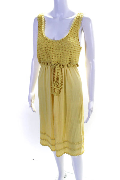 Juicy Couture Womens Sleeveless Crochet Knit Trim Dress Yellow Size Large
