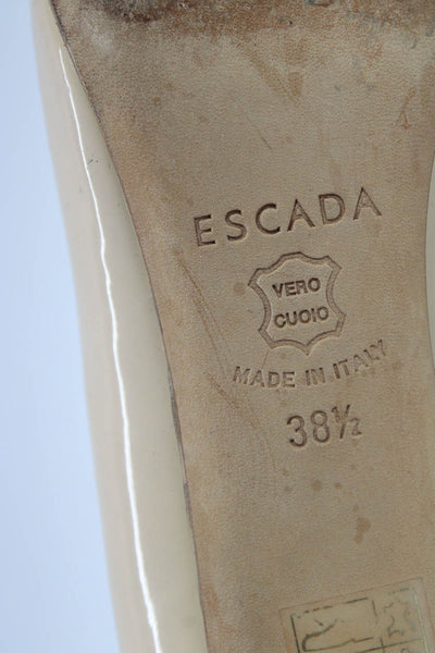 Escada Womens Stiletto Peep Toe Pumps Beige Patent Leather Size 38.5