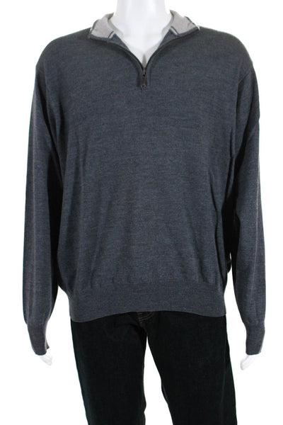 Peter Millar Mens Merino Wool Ribbed Hem 1/2 Zip Pullover Sweater Gray Size XL