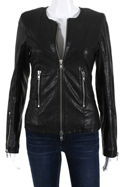 Bully Womens Crew Neck Full Zip Leather Jacket Black Size IT 42