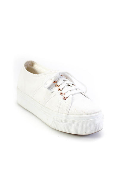 Superga Womens Canvas Low Top Lace Up Fashion Platform Sneakers White Size 9