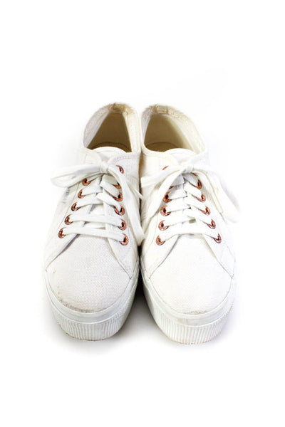 Superga Womens Canvas Low Top Lace Up Fashion Platform Sneakers White Size 9